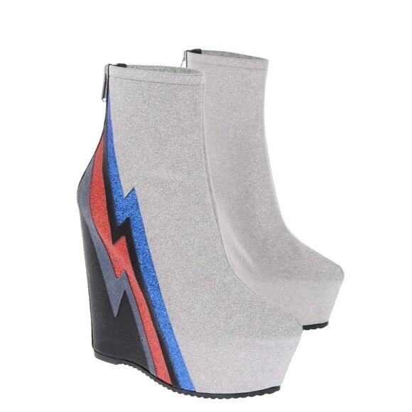 Balmain Shoes - Balmain Eva 15cm Glitter Lightning Wedge Bootie Silver Size: 38 / 7.5 – 8 NIB
